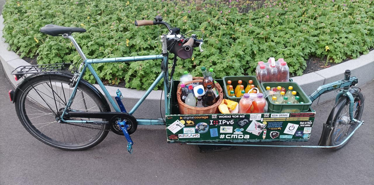 Cargo bike with a filled box.