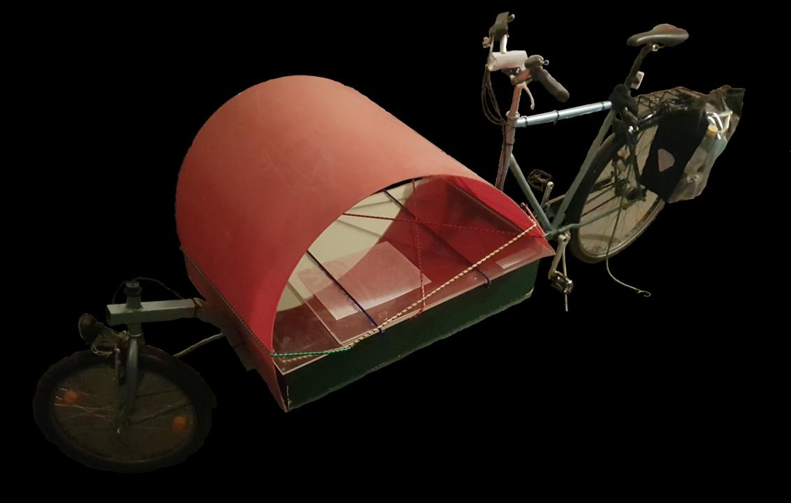 Plastic sheets loaded onto the cargo bike.