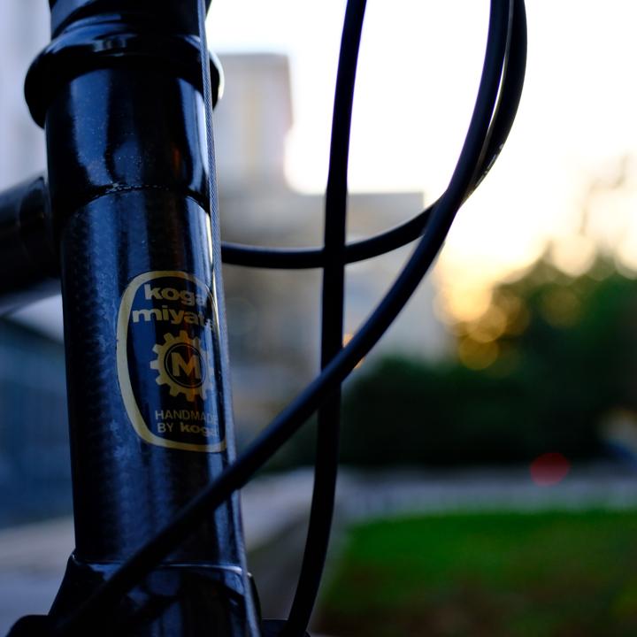 Detailaufnahme des Steuerrohrs mit dem Logo